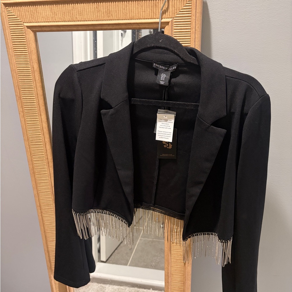 Sincerely Jules Black Blazer with Fringe Detail